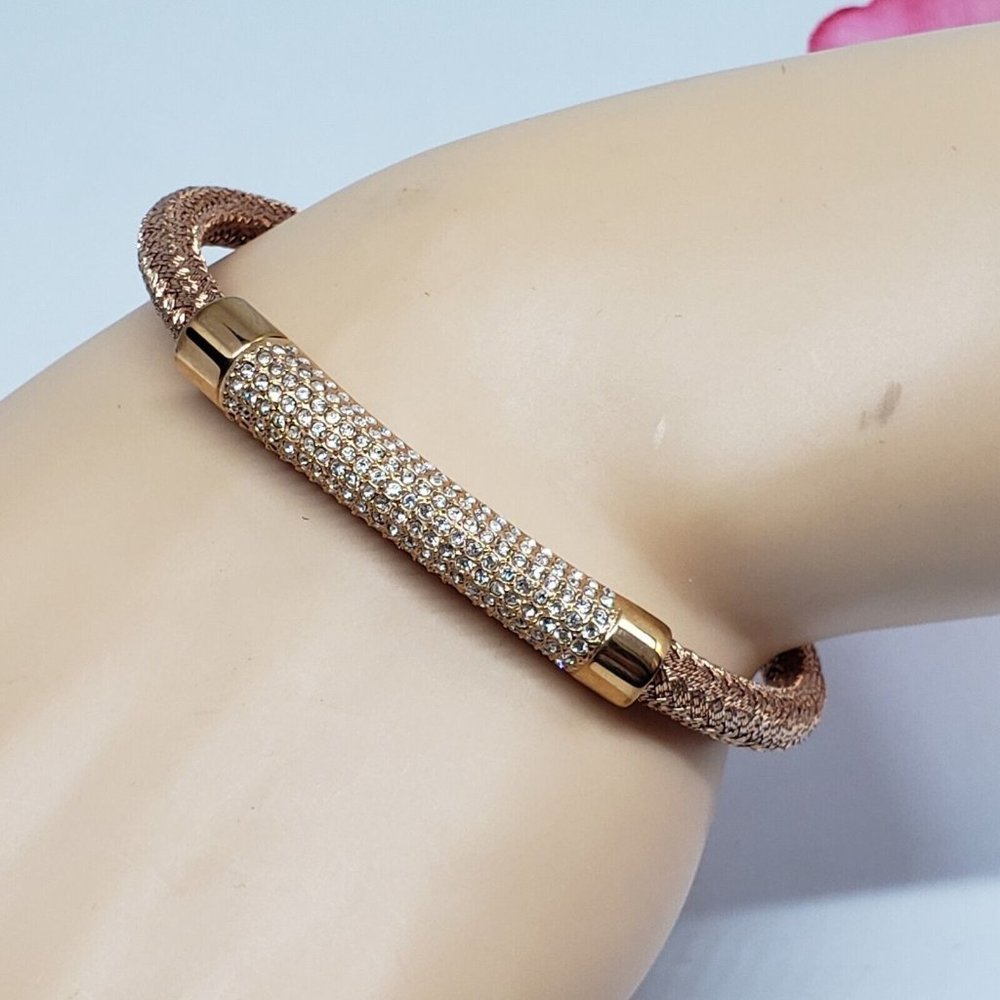 Fossil Crystal Pave Bronze Color Cord Bracelet Stainless